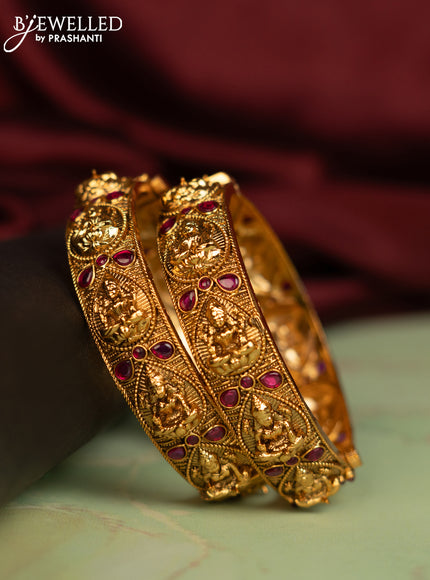 Antique bangle lakshmi design screw type with kemp stones