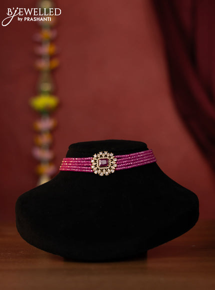 Beaded choker in pink color with victorian finish pendant