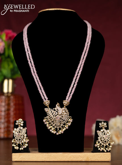 Beaded necklace double layer in baby pink color with victorian finish pendant