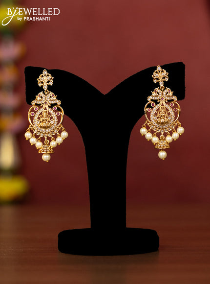 Antique choker lakshmi design with kemp and white stones and pearl hanging