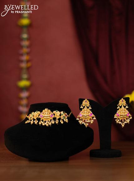 Antique choker lakshmi design with jadau stones and golden ball hanging