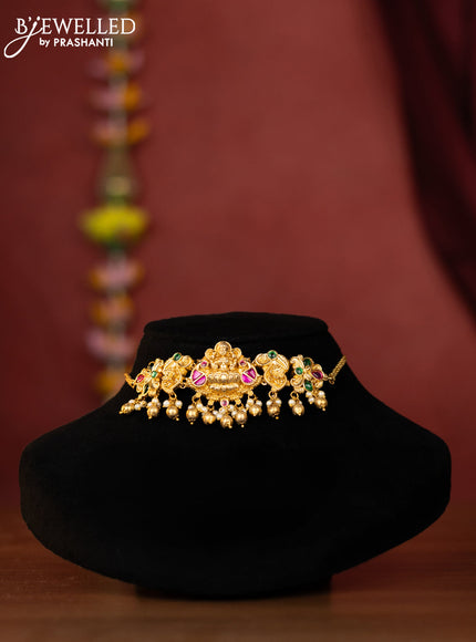 Antique choker lakshmi design with jadau stones and golden ball hanging