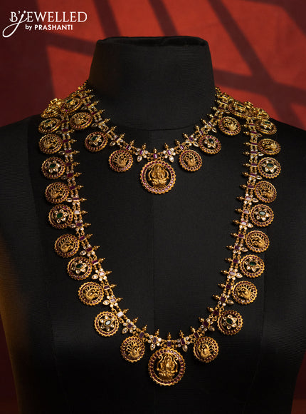 Antique bottumala combo set with lakshmi and peacock deisgn in kemp and white stone