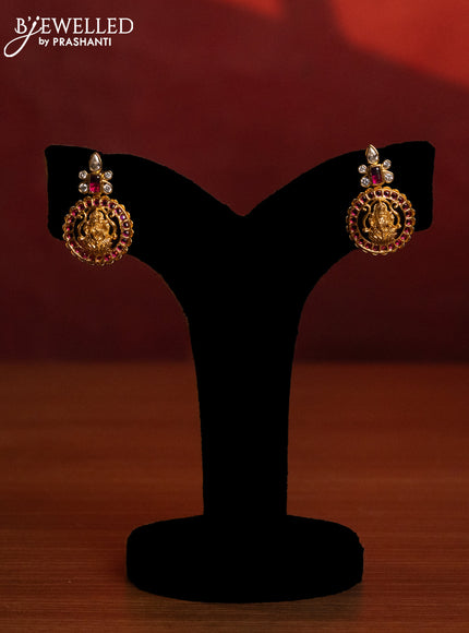 Antique bottumala combo set with lakshmi and peacock deisgn in kemp and white stone