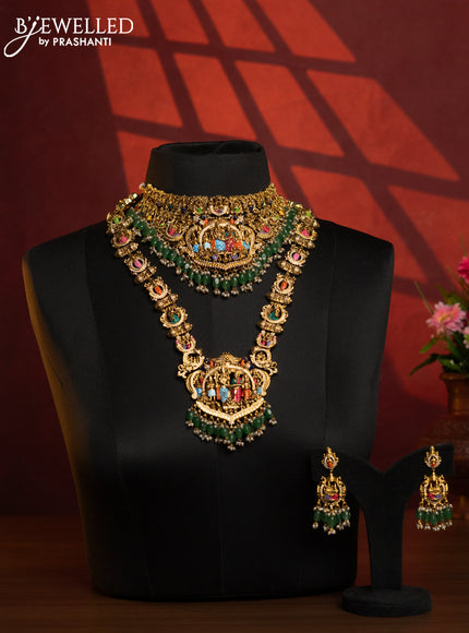 Antique combo set srinivasa kalyanam design with enamale paint & cz stones and green beads hangings