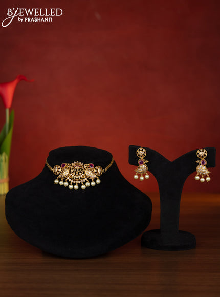 Antique choker parrot design with kemp & cz stones and pearl hangings
