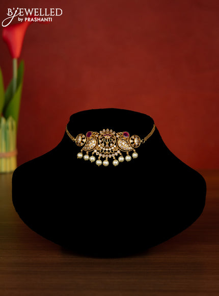 Antique choker parrot design with kemp & cz stones and pearl hangings