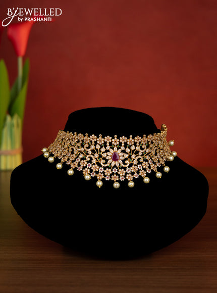 Antique choker floral design with kemp & cz stones and pearl hangings
