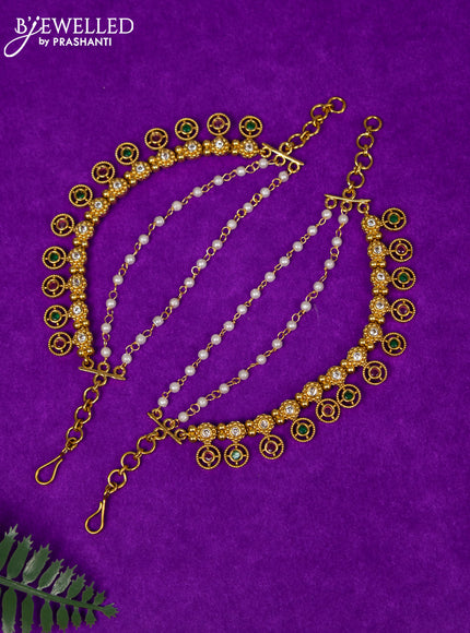 Antique triple layer maatal with kemp & cz stones and pearl hangings