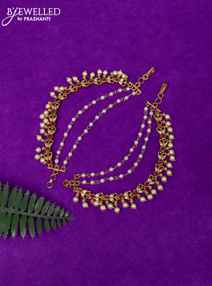 Antique triple layer maatal with ruby & cz stones and pearl hangings