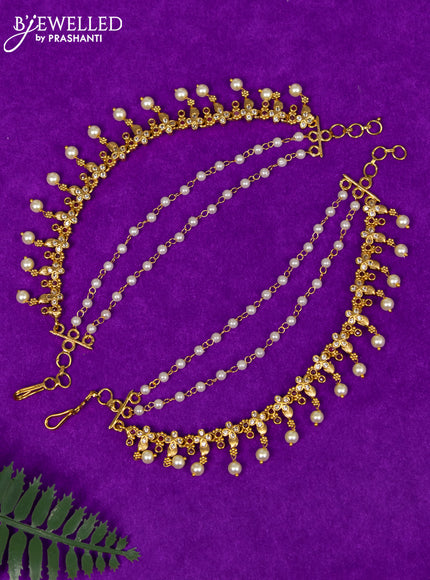 Antique triple layer maatal with ruby & cz stones and pearl hangings