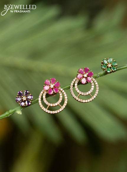 Antique earrings floral design with multicolour and cz stones