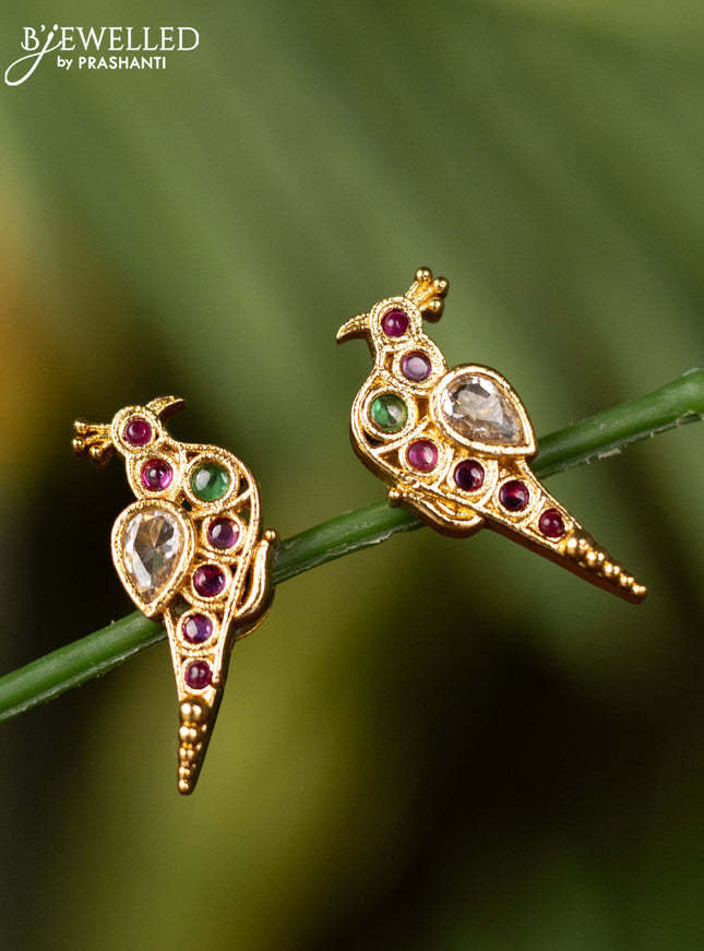 Antique earrings parrot design with kemp and kundan stones