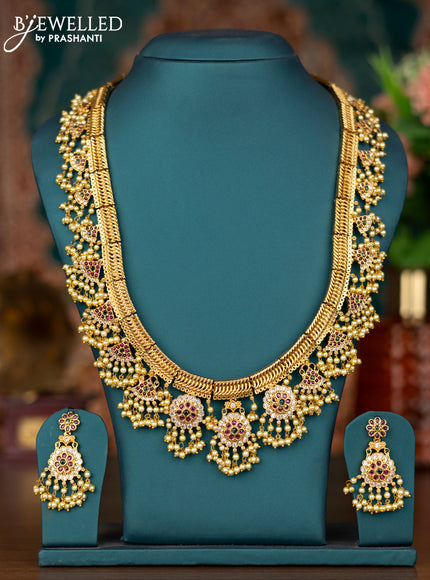 Antique guttapusalu haaram with kemp and cz stones and pearl hangings