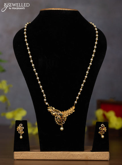 Antique earring with kemp pachi kundan stones and pearl & green beads hanging