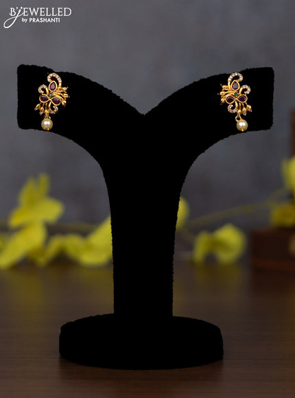 Antique earring with kemp pachi kundan stones and pearl & green beads hanging