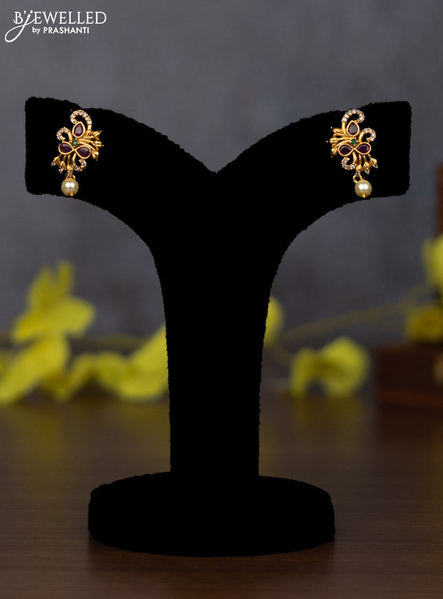 Antique earring with kemp pachi kundan stones and pearl & green beads hanging