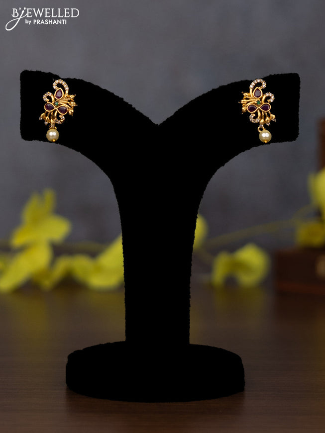 Antique earring with kemp pachi kundan stones and pearl & green beads hanging