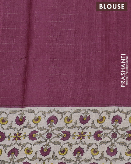 Pure tussar silk saree maroon and beige with allover zari checked pattern and kalamkari printed border