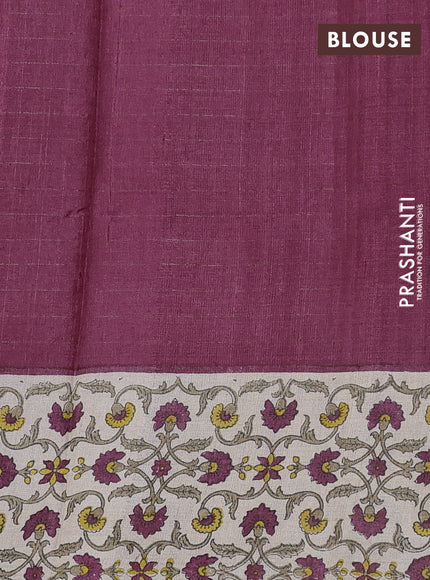 Pure tussar silk saree maroon and beige with allover zari checked pattern and kalamkari printed border