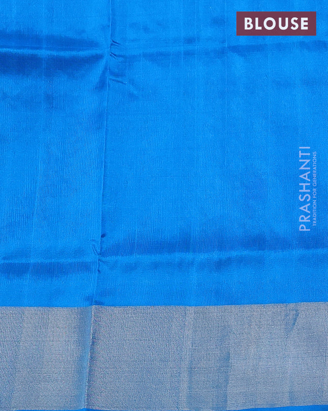Pure uppada silk saree deep violet and cs blue with allover silver woven paisley buttas and long floral design silver zari woven border