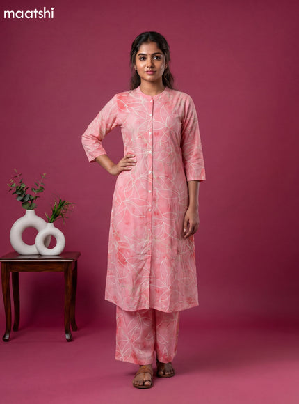 Peach Pink Cotton Blend Printed Co-ord Set