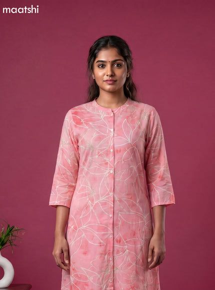 Peach Pink Cotton Blend Printed Co-ord Set