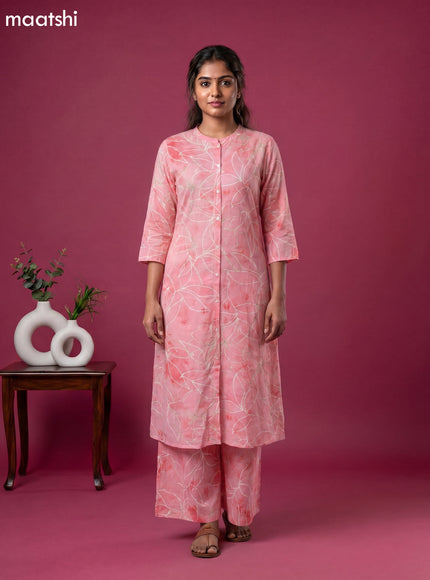 Peach Pink Cotton Blend Printed Co-ord Set