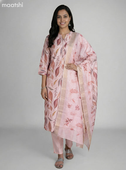 Peach Shade Art Silk Floral Printed Straight Suit