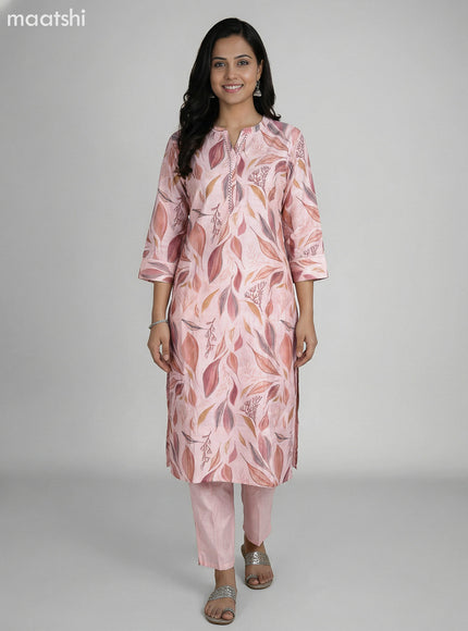 Peach Shade Art Silk Floral Printed Straight Suit