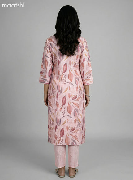 Peach Shade Art Silk Floral Printed Straight Suit