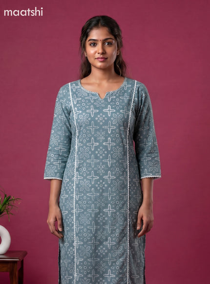 Greyish Blue Cotton Printed Straight Suit