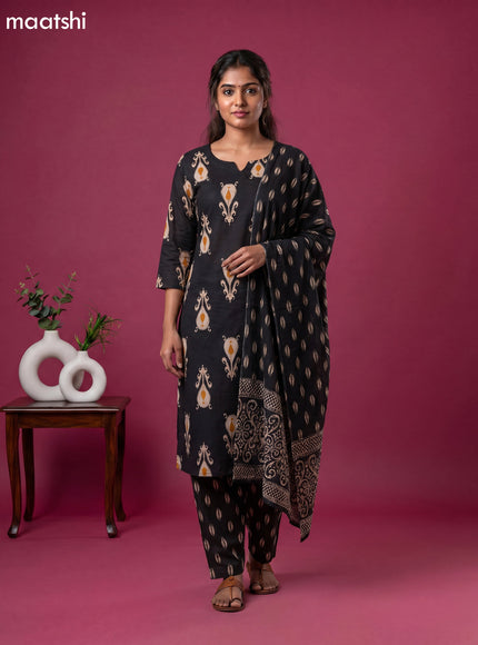 Black Cotton Printed Straight Suit