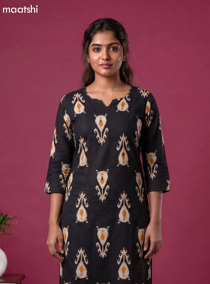 Black Cotton Printed Straight Suit