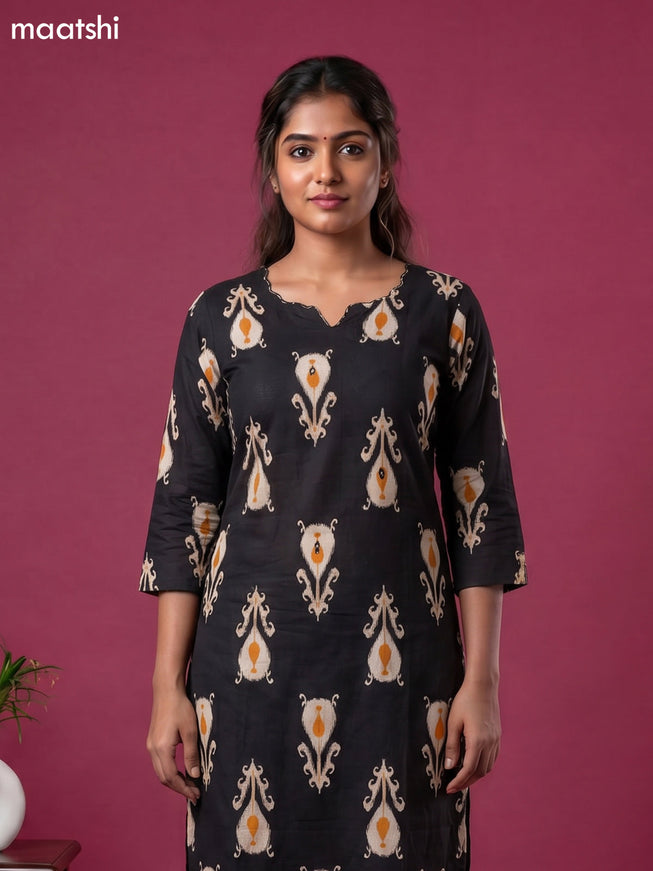 Black Cotton Printed Straight Suit