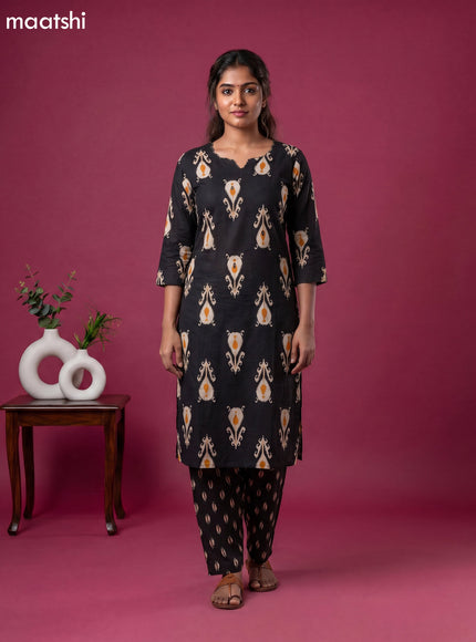 Black Cotton Printed Straight Suit