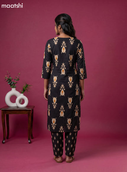 Black Cotton Printed Straight Suit