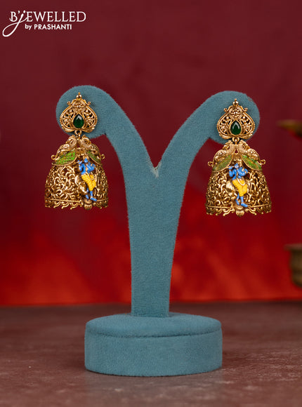 Antique enamel necklace krishna pendant with emerald stone