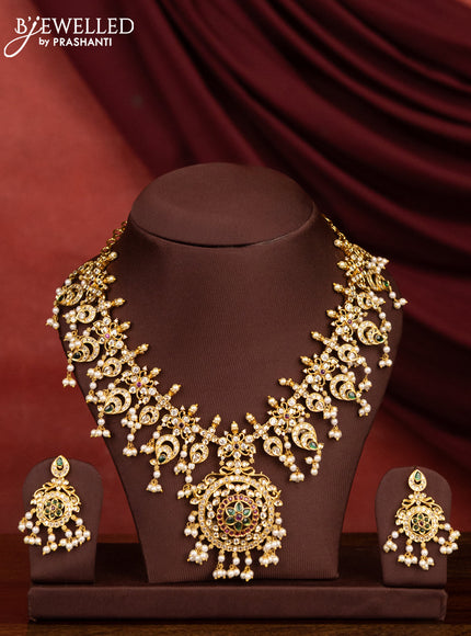 Antique guttapusalu necklace with kemp & cz stones and pearl hangings