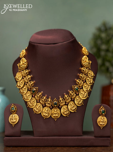 Antique necklace lakshmi kasu design with kemp stones