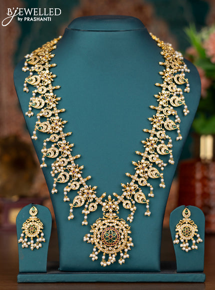 Antique guttapusalu haram floral design with kemp & cz stone and pearl hanging