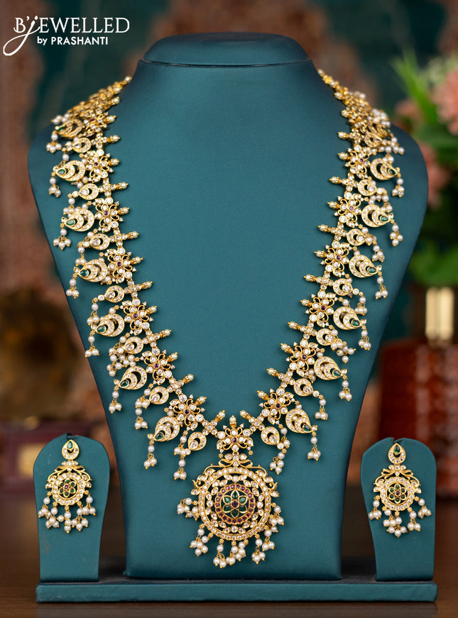 Antique guttapusalu haram floral design with kemp & cz stone and pearl hanging