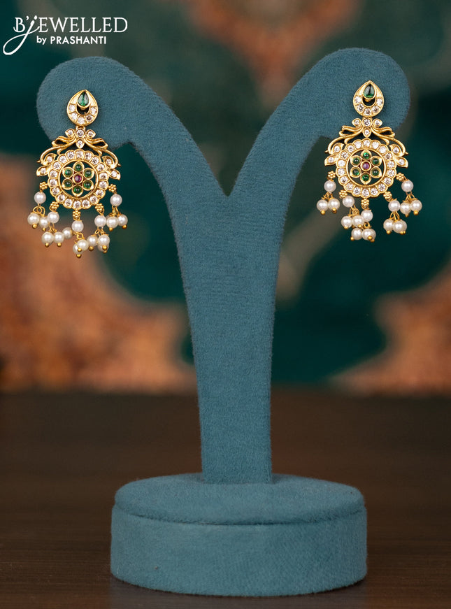 Antique guttapusalu haram floral design with kemp & cz stone and pearl hanging