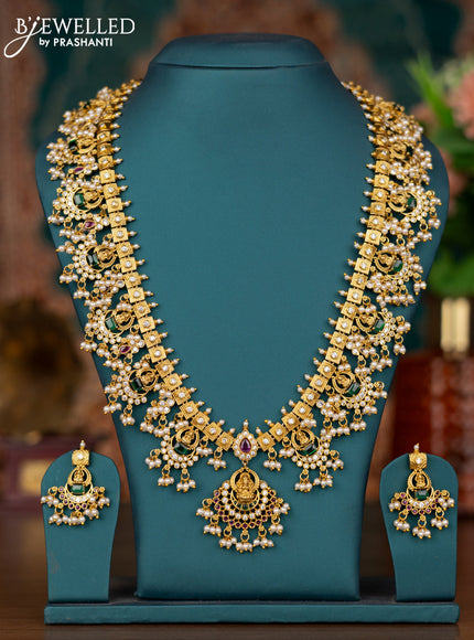 Antique guttapusalu haram lakshmi design with kemp and cz stone and pearl hangings