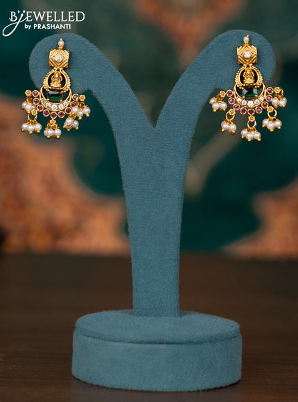 Antique guttapusalu haram lakshmi design with kemp and cz stone and pearl hangings