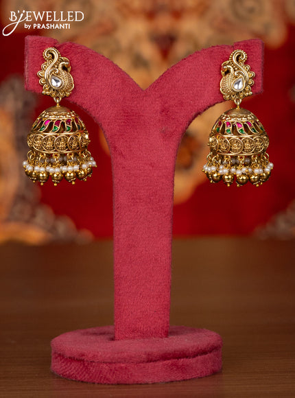 Antique haram lakshmi kasu design with jadau stone and golden beads hanging