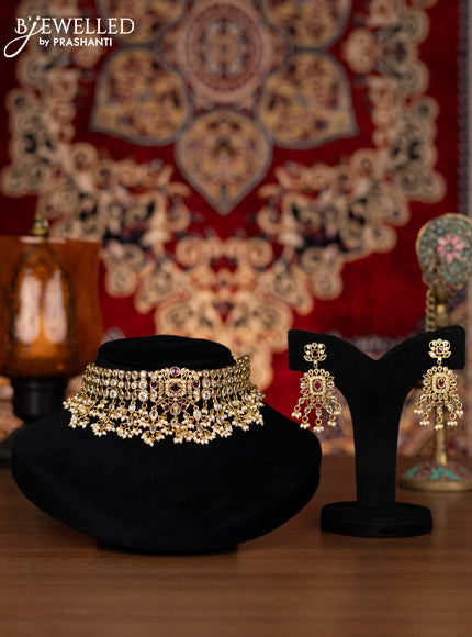 Antique choker with ruby & cz stones and pearl hangings