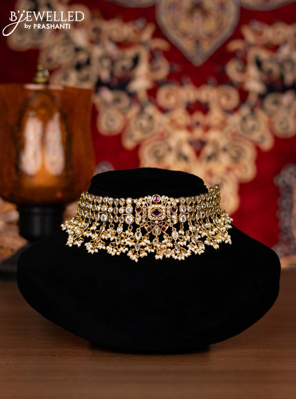 Antique choker with ruby & cz stones and pearl hangings
