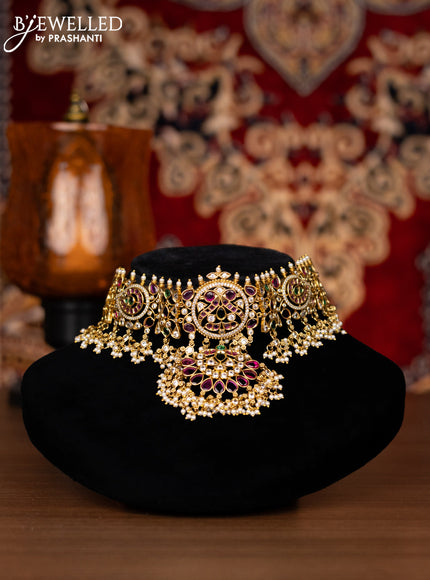 Antique choker peacock design with kemp & kundan stones and pearl hangings