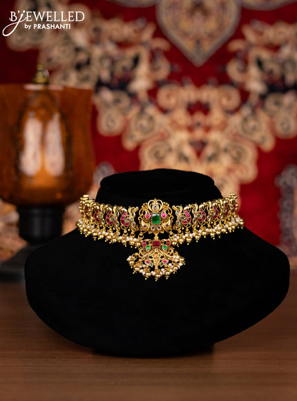 Antique choker peacock design with jadau kemp stone and golden beads hangings